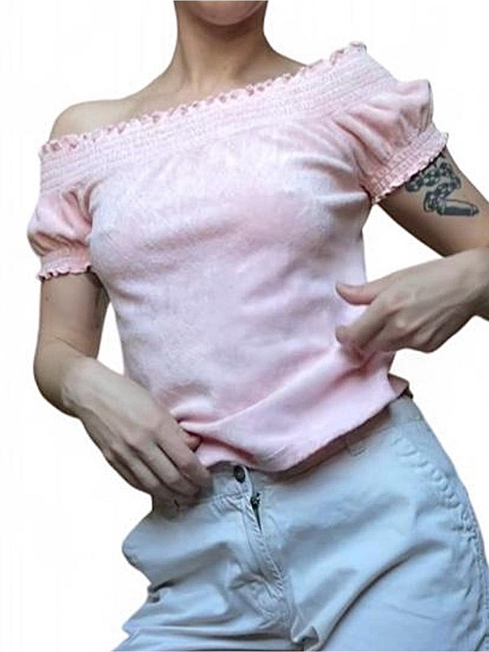 Juicy Couture Light Pink Smocked Ruffle Blouse